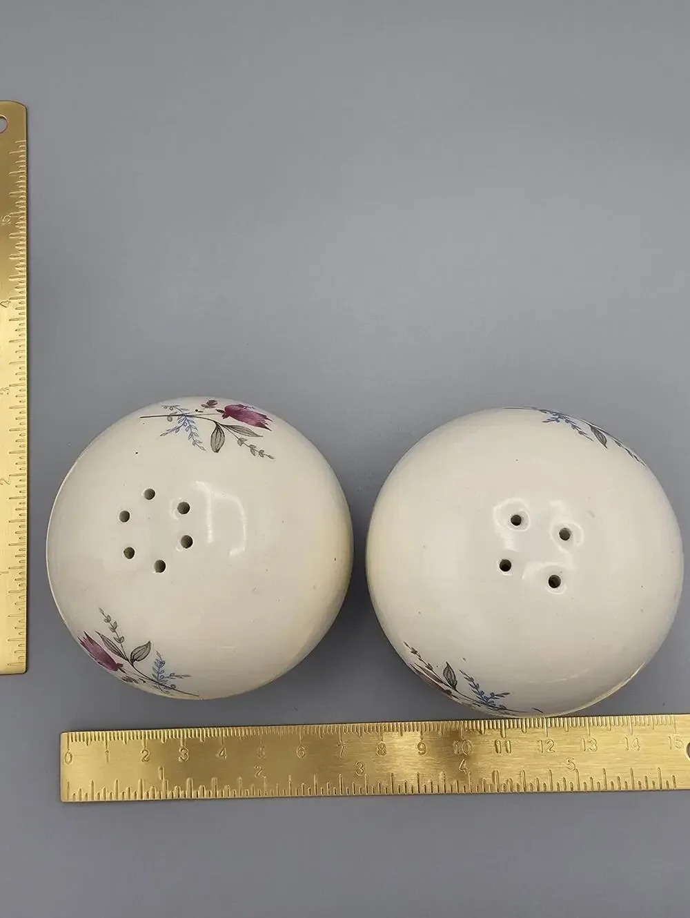 Vintage Cream Ceramic Floral Salt and Pepper Shakers Pair